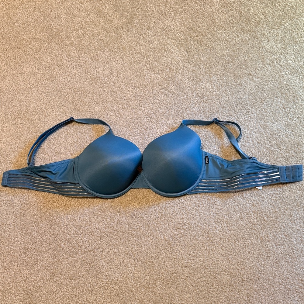 VS PINK Blue Padded T-Shirt Bra with Sheer Side Panels